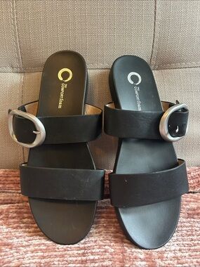 Tru Comfort Foam Black Women's Slide Sandals with Buckle Size 6.5